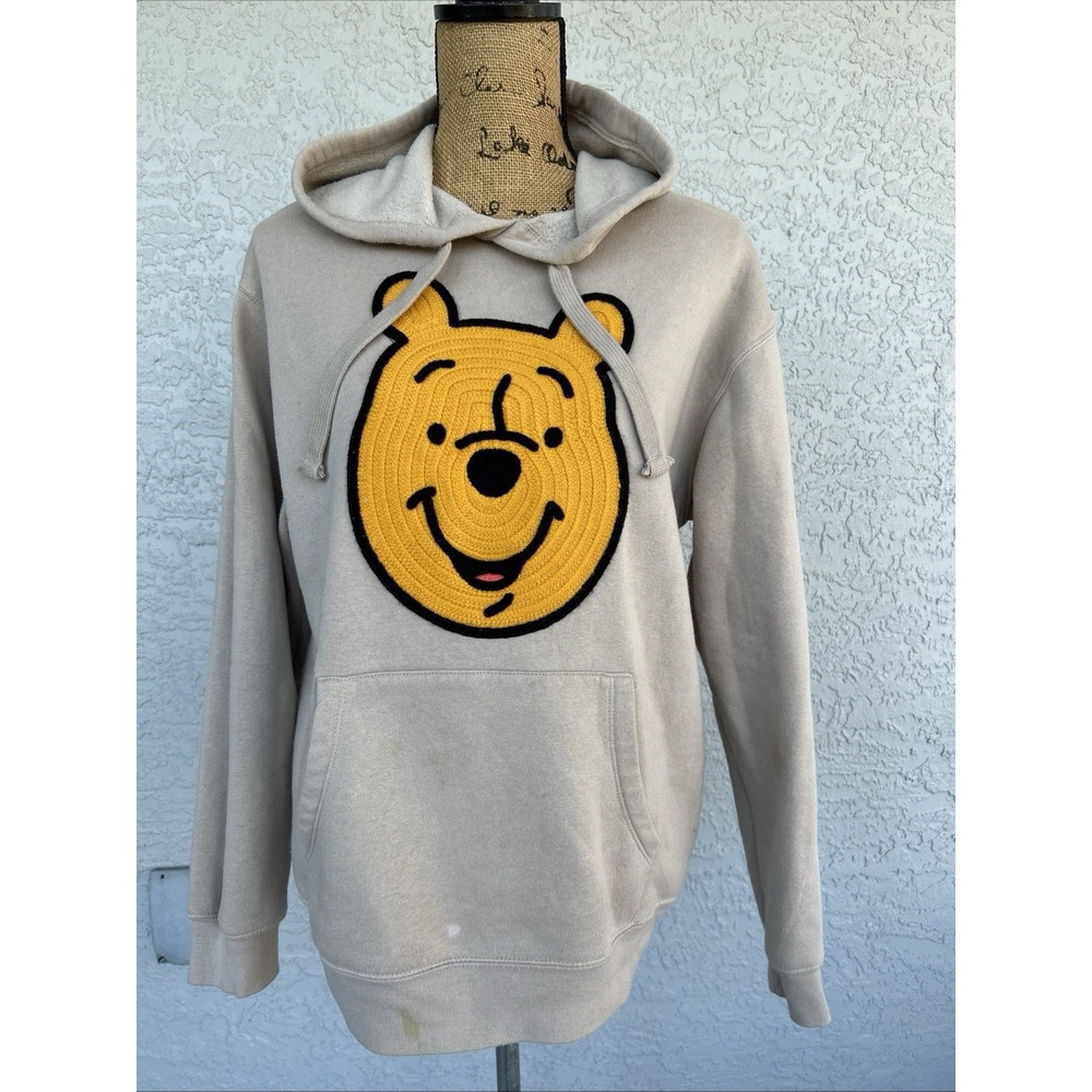 Disney Winnie The Pooh Crochet Graphic Hoodie Sweatshirt Size Medium Tan